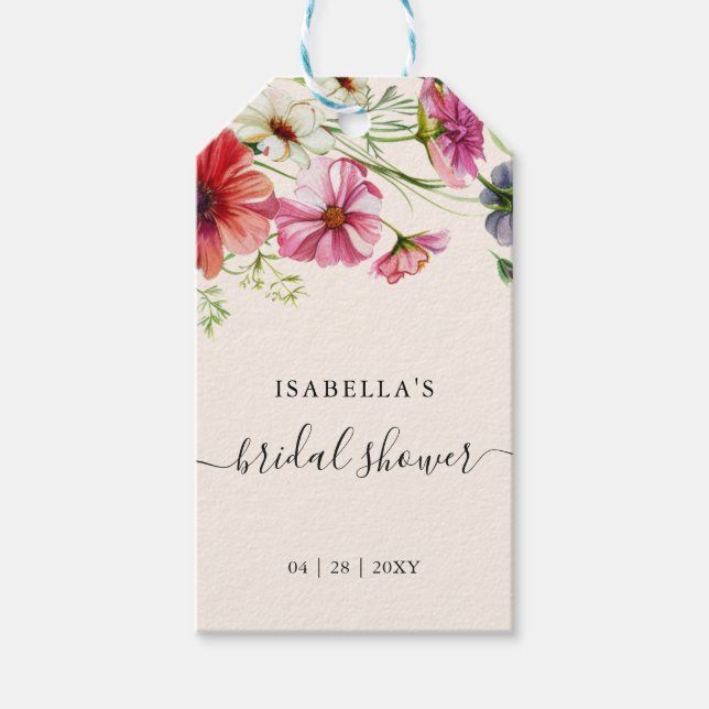 Étiquettes-cadeau Fête des mariées florale aquarelle (Devant)