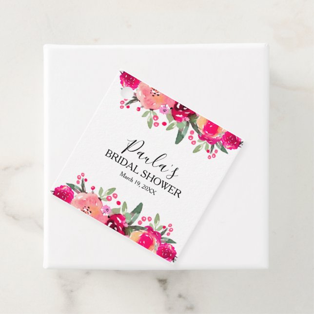 Étiquettes Cadeau Fête des mariées florale aquarelle (En situation)