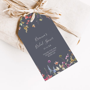 Étiquettes-cadeau Fête des mariées florale bleu classique