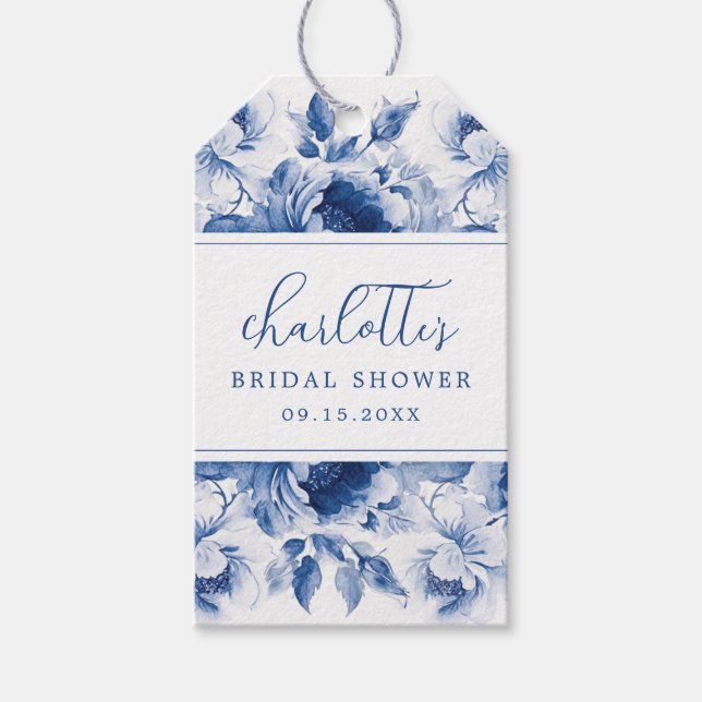 Étiquettes-cadeau Fête des mariées Florale Bleue (Devant)
