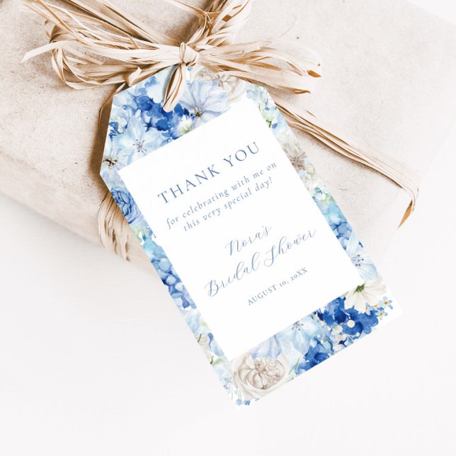 Étiquettes-cadeau Fête des mariées Florale Bleue (Créateur téléchargé)