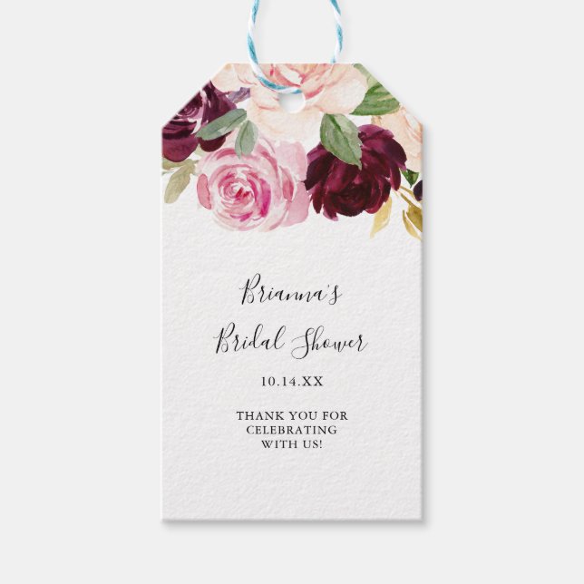 Étiquettes-cadeau Fête des mariées florale et botanique rustique (Devant)
