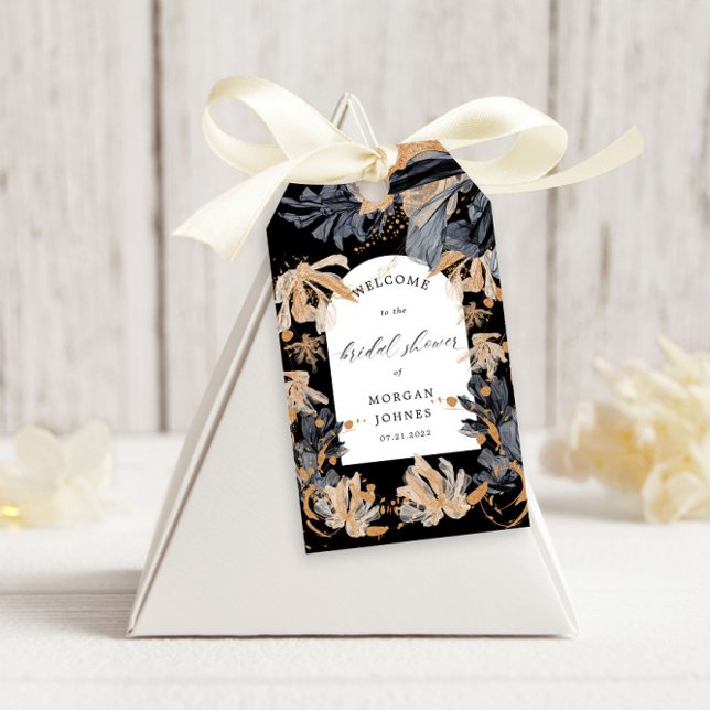 Étiquettes-cadeau Fête des mariées Florale Exclusive Or Et Noir (Créateur téléchargé)