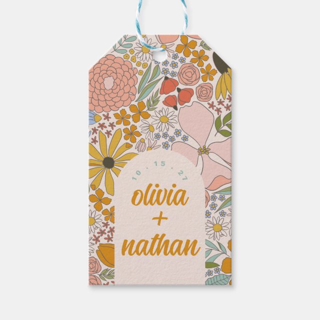 Étiquettes-cadeau Fête des mariées florale ou Mariage personnalisé (Devant)