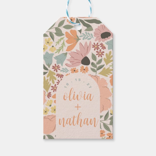 Étiquettes-cadeau Fête des mariées florale ou Mariage personnalisé (Devant)