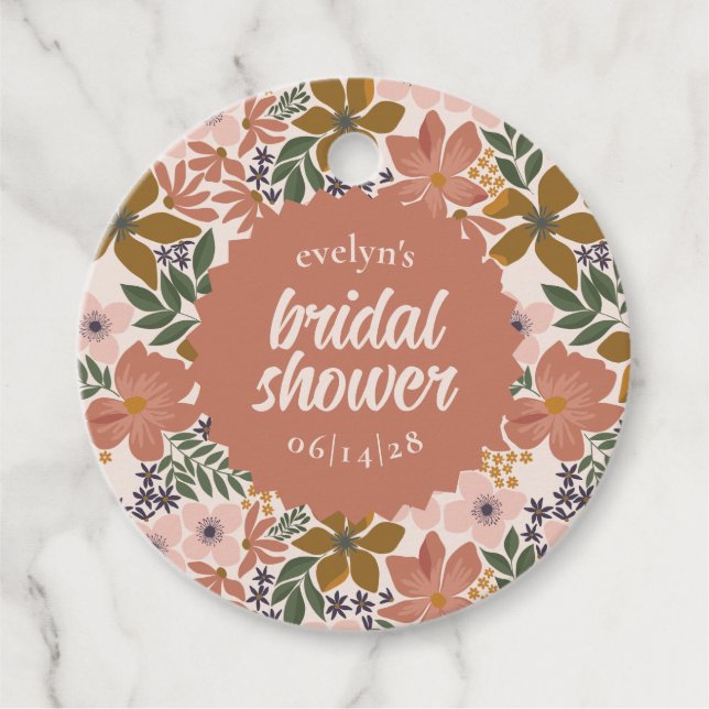 Étiquettes Cadeau Fête des mariées florale ou Mariage personnalisé (Devant)