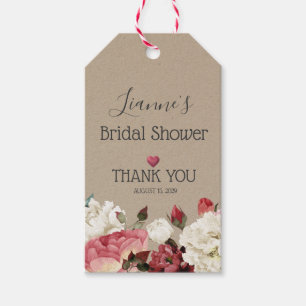 Étiquettes-cadeau Fête des mariées florale rose et blanc de printemp