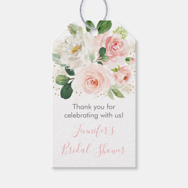 Étiquettes-cadeau Fête des mariées florale rose et or (Devant)