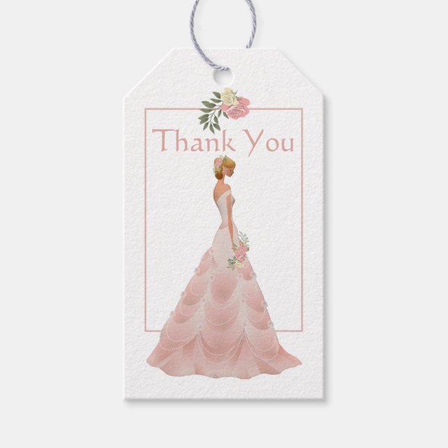 Étiquettes-cadeau Fête des mariées florale rose "Merci" (Devant)