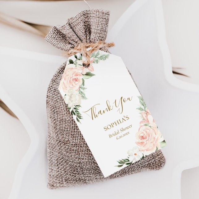 Étiquettes-cadeau Fête des mariées florale rose pâle privilégier le  (Créateur téléchargé)