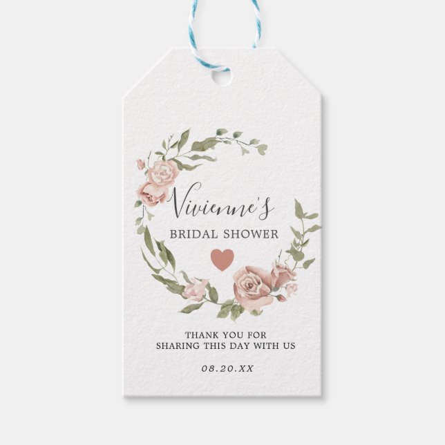 Étiquettes-cadeau Fête des mariées florale rose poussiéreux Favorise (Devant)