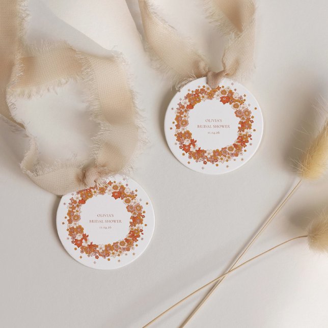 Étiquettes Cadeau Fête des mariées Florale super Boho Orange personn (Créateur téléchargé)