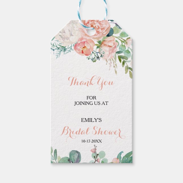 Étiquettes-cadeau Fête des mariées florale tropicale moderne rose pâ (Devant)
