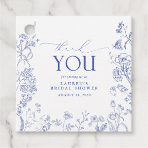 Étiquettes Cadeau Fête des mariées Florale Victorienne Bleue & Blanc