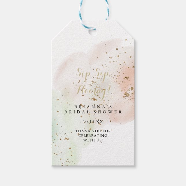 Étiquettes-cadeau Fête des mariées Gold Confetti Sip Hooray (Devant)
