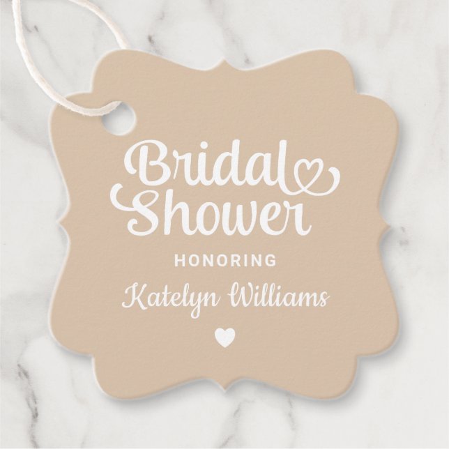 Étiquettes Cadeau Fête des mariées Mariage beige personnalisée (Devant)