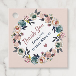 Étiquettes Cadeau Fête des mariées Mariage rose poussiéreux Merci fl