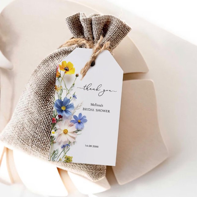 Étiquettes-cadeau Fête des mariées Merci fleur sauvage (Créateur téléchargé)