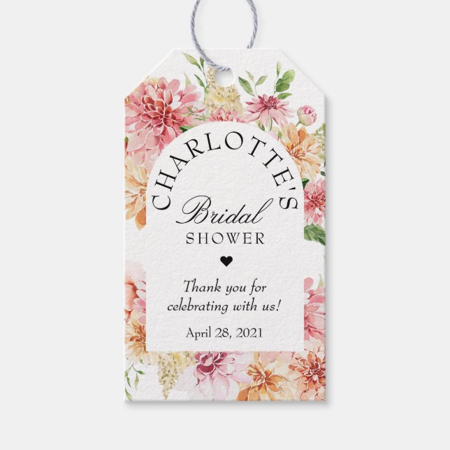 Étiquettes-cadeau Fête des mariées Moderne Romantique Blush Peach Fl (Devant)