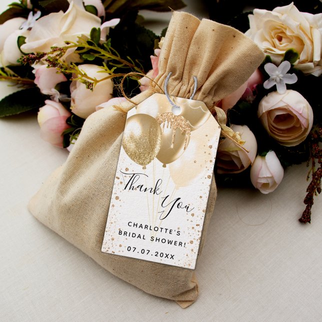 Étiquettes-cadeau Fête des mariées or blanc parties scintillant ball (Créateur téléchargé)