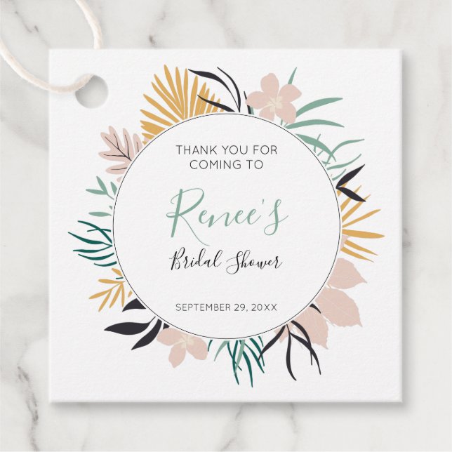 Étiquettes Cadeau Fête des mariées Pastel Tropical Feuilles et Fleur (Devant)