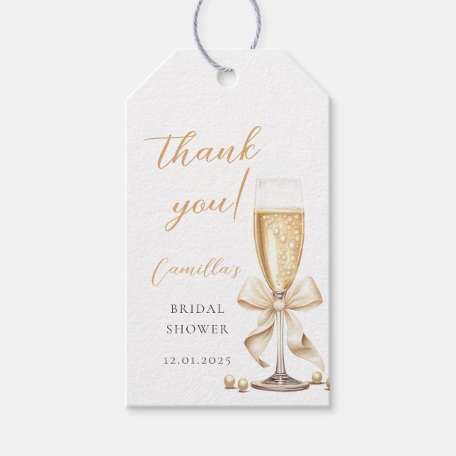 Étiquettes-cadeau Fête des mariées Pearl & Prosecco Bow (Devant)