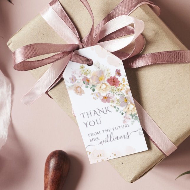 Étiquettes-cadeau Fête des mariées Ressort Fleur sauvage d'aquarelle (Créateur téléchargé)