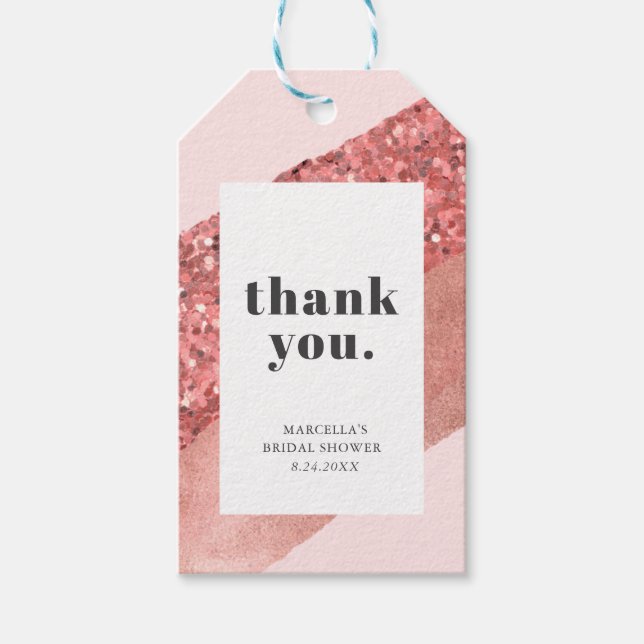 Étiquettes-cadeau Fête des mariées rose Gold, Blush et Sequin (Devant)