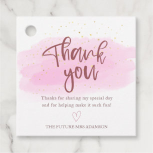 Étiquettes Cadeau Fête des mariées rose or  Merci