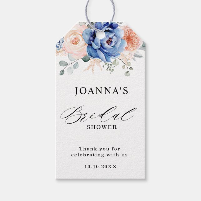 Étiquettes-cadeau Fête des mariées rose pâle Dusty bleu marine (Devant)