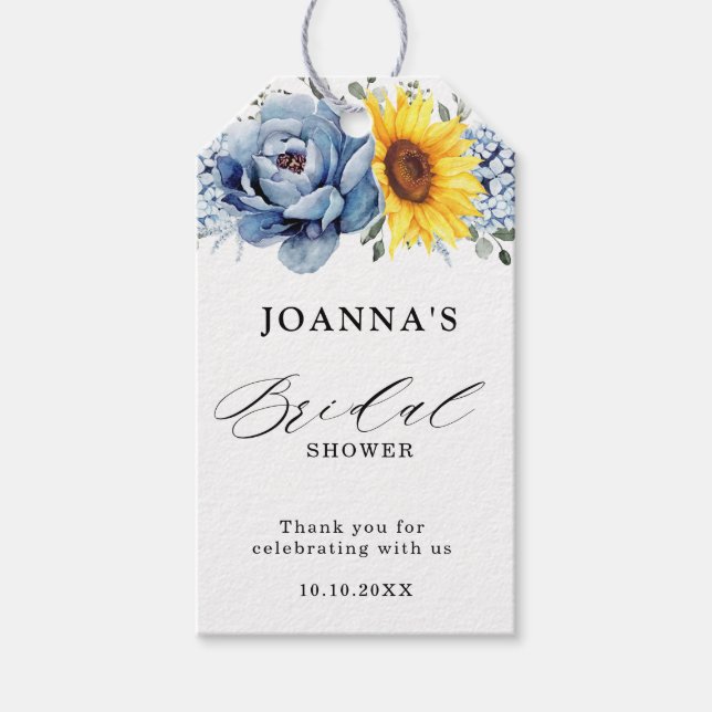 Étiquettes-cadeau Fête des mariées Sunflower Dusty Blue Slate Peony (Devant)