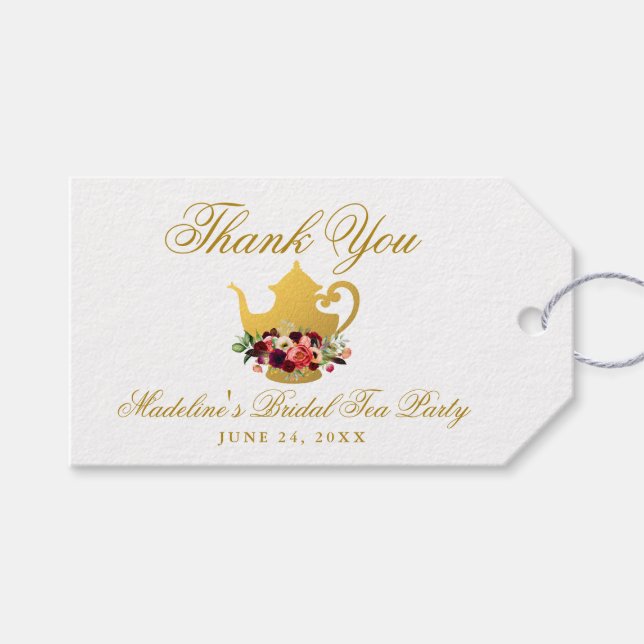 Étiquettes-cadeau Fête des mariées Thé Bourgogne Boho Merci Floral (Devant (Horizontal))