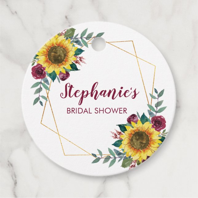 Étiquettes Cadeau Fête des mariées Tournesol Merci floral géométriqu (Devant)