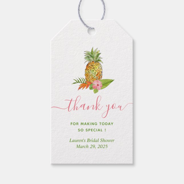 Étiquettes-cadeau Fête des mariées tropicale de l'ananas (Devant)