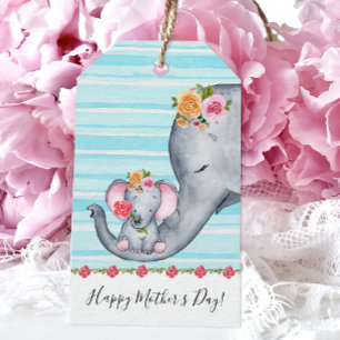 Étiquettes-cadeau Fête des Mères des Eléphants mignons
