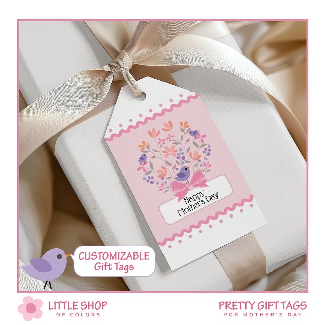 Étiquettes-cadeau Fête des mères du Bouquet rose floral (Créateur téléchargé)