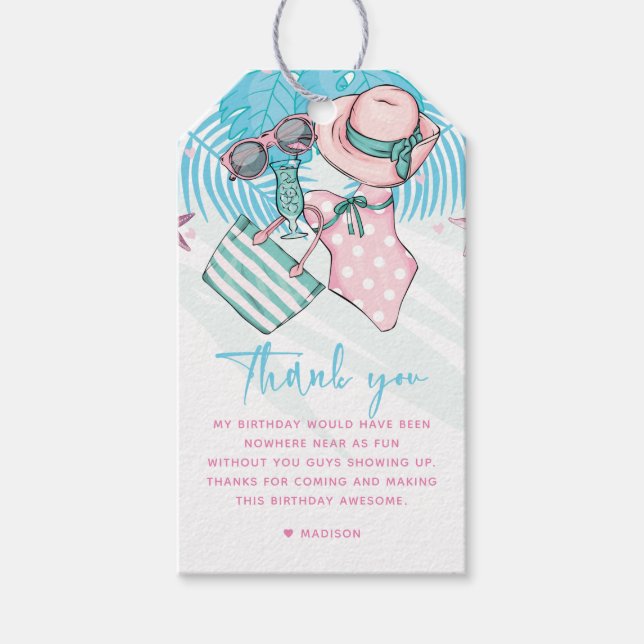 Étiquettes-cadeau Fête d'été Merci rose Turquoise (Devant)