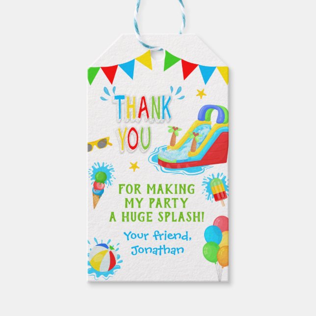 Étiquettes-cadeau Fête d'été pour le toboggan aquatique Merci Pool (Devant)