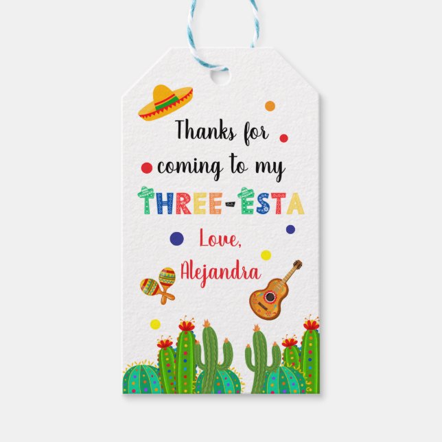 Étiquettes-cadeau Fête du 3ème anniversaire de la Fiesta mexicaine t (Devant)