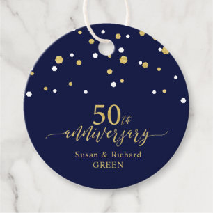 Étiquettes Cadeau Fête du 50e anniversaire du Mariage Gold & Navy