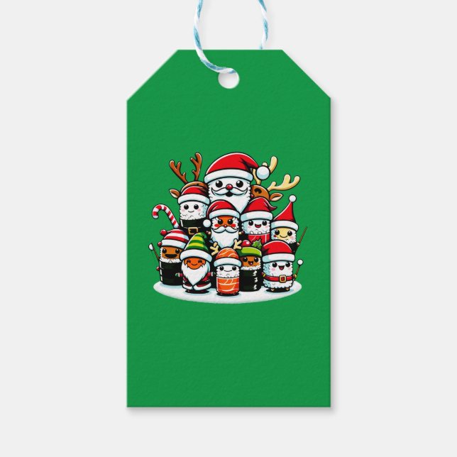Étiquettes-cadeau Fête du Sushi de Noël (Devant)