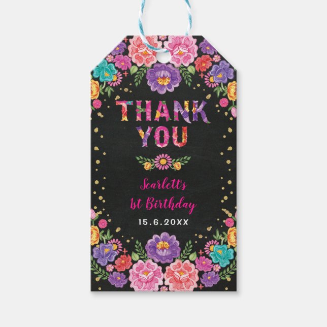 Étiquettes-cadeau Fête Florale Anniversaire Petit Merci Senorita (Devant)