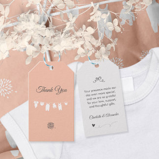 Étiquettes-cadeau Fête minimale rose saumon pour bébé fille