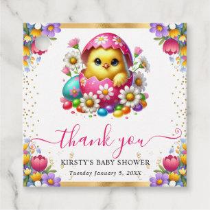 Étiquettes Cadeau Fête Prénatale Bébé Fleurs de Printemps Poussin de