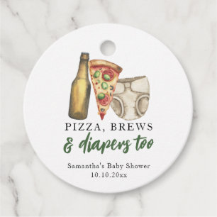 Étiquettes Cadeau Fête prénatale Pizza, Bières et Couches aussi