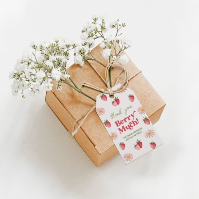 Étiquettes-cadeau Fête rose et rouge Merci Berry beaucoup Anniversai (Créateur téléchargé)