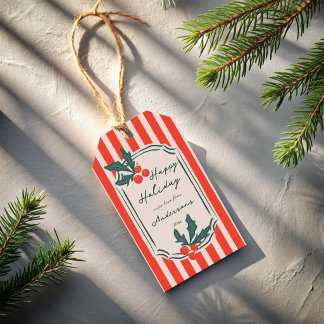 Étiquettes-cadeau Fête Rouge Noël vintage rétro rayures