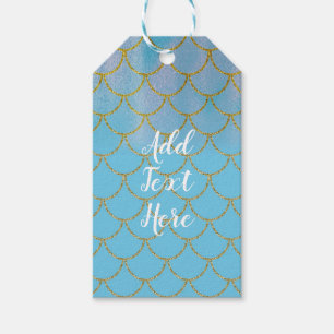 Étiquettes-cadeau Fête Sirène Iridescente Bleue et Or avec Reflets