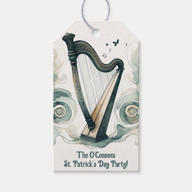 Étiquettes-cadeau Fête traditionnelle de la harpe celtique St Patric (Devant)