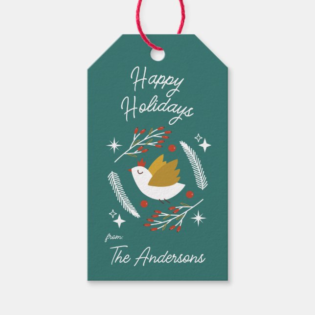 Étiquettes-cadeau Fêtes de Noël moderne Berries de colombe personnal (Devant)